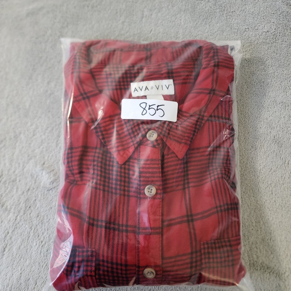 Ava & Viv Shirt Women's Plus 2x Red Plaid Long Sleeve Button Up Pockets - Picture 8 of 8